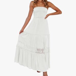 Zesica Strapless Bohemian White Maxi Dress - Size Large - NWT